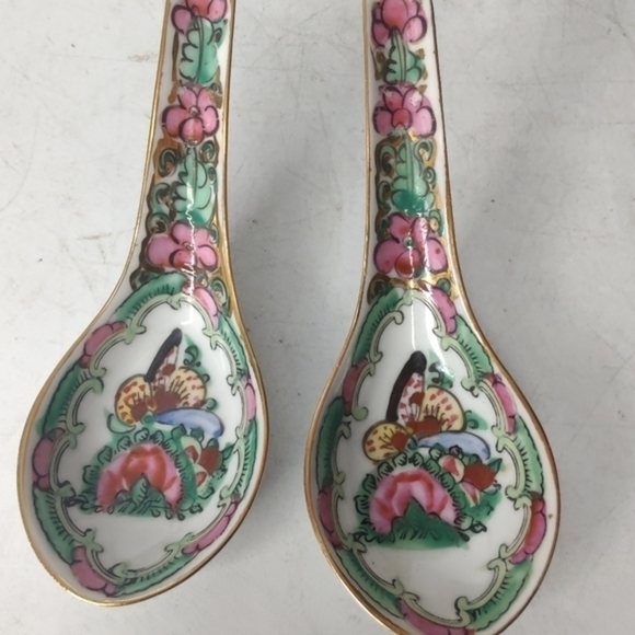 2 vintage rose Canton soup‎ spoons - Picture 3 of 5